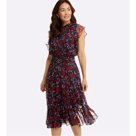 Draper James Dresses & Skirts - Draper James Kacey Dress Smocked Waist Faux Wrap‎ Ruffle Floral Midi small